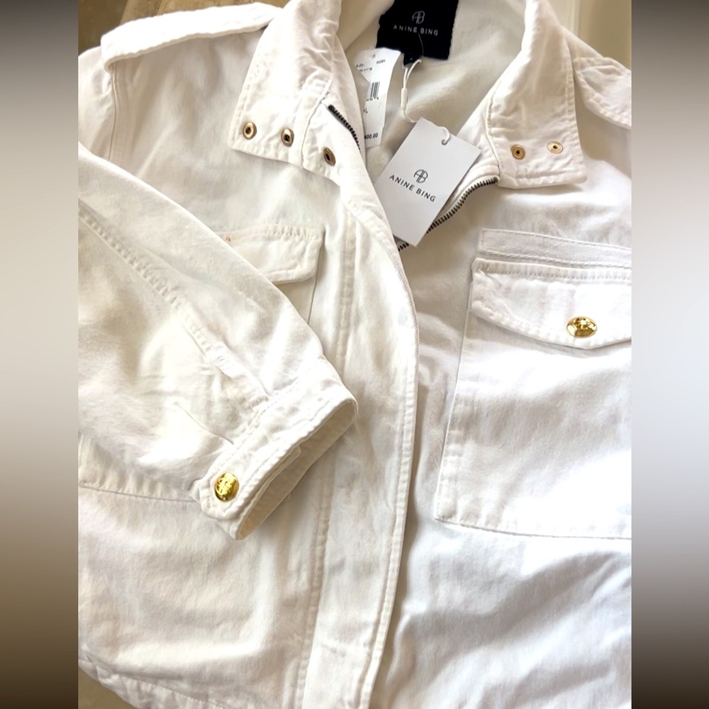 Anine Bing Cream Denim Jacket with Gold Details